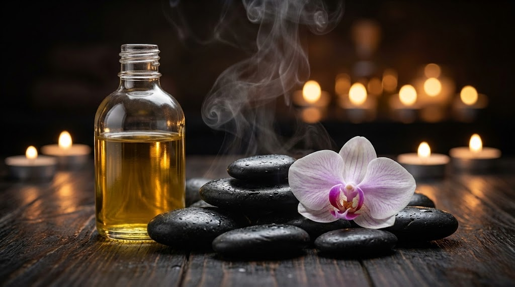 Jacuzzi privado com vistas noturnas e champanhe